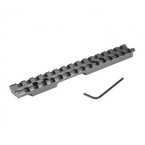 Ajoute une base de lunette Picatinny EGW pour Ruger American Rimfire, légère, sans perçage, avec réglages rapides et compatible avec des anneaux Picatinny ou Weaver.