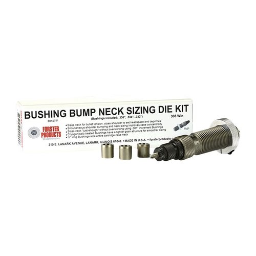 Avec les Forster Bushing Bump Neck Die Kits, tu peux contrôler précisément la tension sur les douilles, avec un die poli à la main et trois bushings sélectionnés.