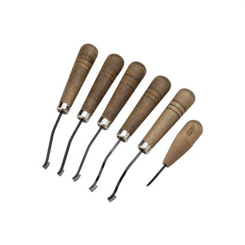 Avec le CAMP PERRY CHECKERING SET, tu peux réaliser des motifs de checkering simples à complexes sur tous les bois grâce à des outils durables et faciles à utiliser.