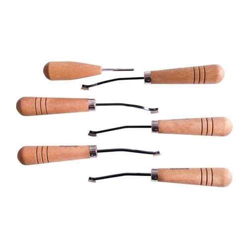 Avec le CAMP PERRY CHECKERING SET, réalise facilement des motifs complexes sur tous les bois grâce à ses outils durables et ses têtes à ressort bien fixées.