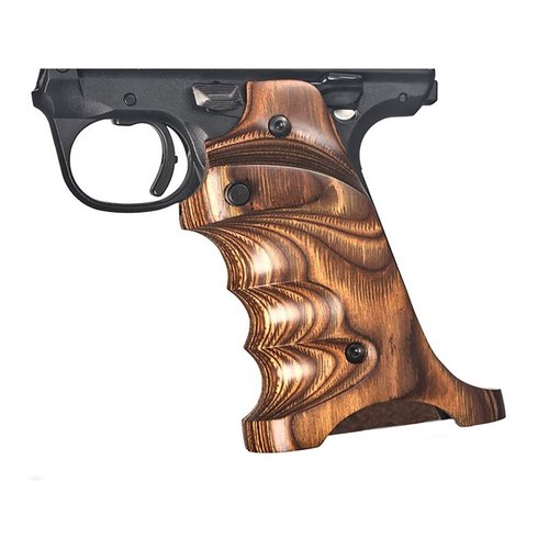 Les grips en bois stratifié pour Ruger Mark IV 22/45 offrent un meilleur maintien grâce au repose-pouce, repose-talon et rainures pour les doigts.