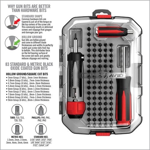 Le SMART-TORQ & DRIVER MASTER SET de Real Avid offre précision avec réglages de couple, confort ergonomique et 83 embouts pour tous tes besoins d'armurerie.