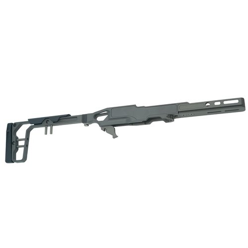 Le LaChassis 10/22 est léger, modulable et ajustable, avec un stock pliant, des points QD ambidextres, et une compatibilité avec les grips AR pour une expérience de tir optimale.