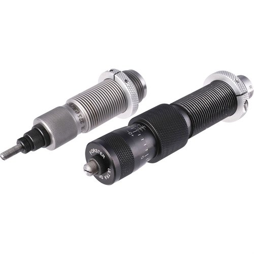 Le set de dies Forster inclut un Ultra Micrometer Seater et un Full Length Sizing Die, offrant précision et facilité d'ajustement pour tes cartouches.
