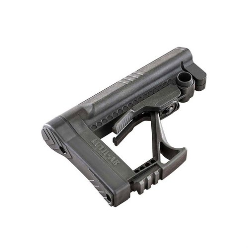 Le MBA-5 Buttstock de Luth-AR est léger, ajustable et offre un confort optimal grâce à son appui joue large, idéal pour personnaliser ton carabine.