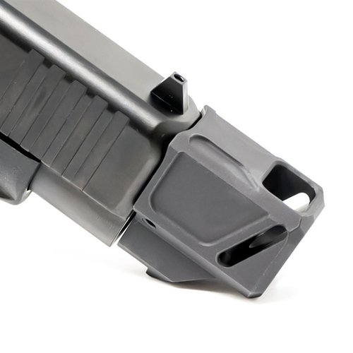 Le compensateur Faxon pour Glock® 43X/48 réduit le recul et la montée du canon grâce à son design à ports inclinés, améliorant la précision et la fiabilité.