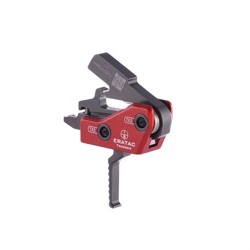 Le trigger ERATAC pour AR-15/10 s'installe facilement sans démontage, avec poids ajustable de 2.2 à 3.3 lbs, et est fabriqué en aluminium léger et acier durci.