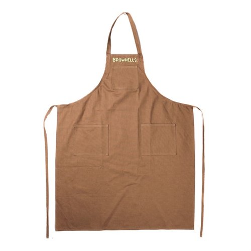 L'Apron Court en toile Brownells offre une excellente couverture, un ajustement parfait, 4 poches pratiques et une durabilité exceptionnelle pour ton atelier.