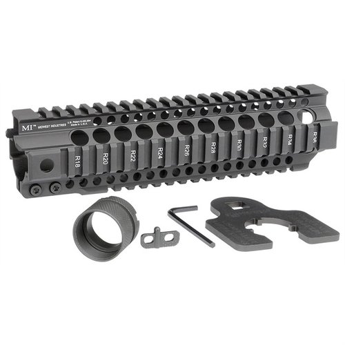 Le handguard AR-15 Combat T-Series est léger, en aluminium anodisé, avec des rails Picatinny et des sockets QD, parfait pour une utilisation optimale.