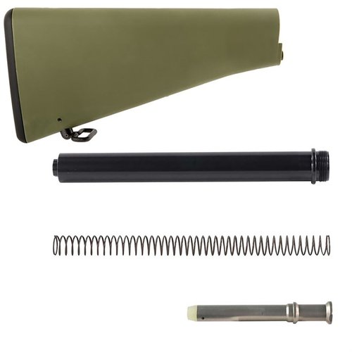 Recrée un classique américain avec l'ensemble de crosse M16A1, compatible avec les modèles AR-15 et M16, incluant tube de buffer et accessoires.