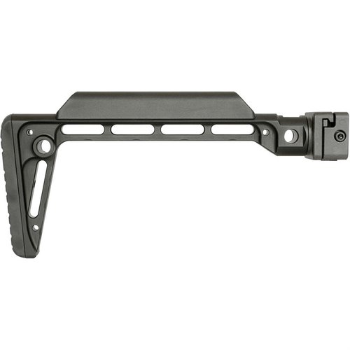 Le MINIMALISTIC SIDE FOLDING STOCK offre un mécanisme robuste en acier, une conception rigide, 5 points d'attache QD et un confort optimal avec sa crosse en polymère.