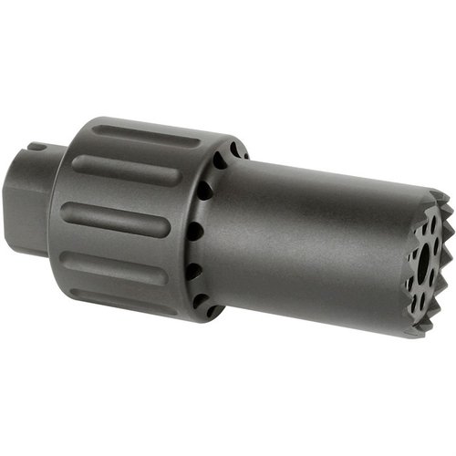 Le ALPHA BLAST DIVERTER dirige le souffle du canon vers l'avant, est en aluminium 6061, pèse 9,8 oz et est conçu pour un filetage M14X1LH / 1/2X28.