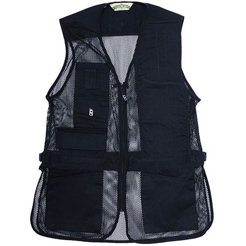 Le gilet de tir BOB ALLEN en mesh est léger et respirant, avec des poches pour cartouches, un espace pour Insert-A-Pad et des réglages de taille pour un confort optimal.