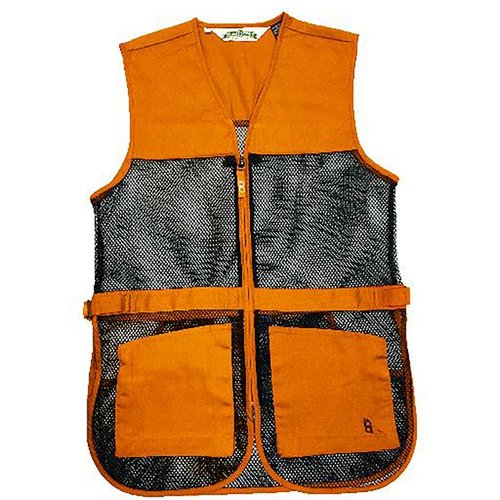 Le gilet de tir BOB ALLEN en mesh offre légèreté et ventilation, avec des coussinets pour tireurs gauchers ou droitiers, et des poches pratiques.