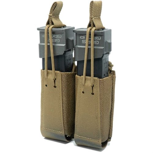 Le pouch double pour chargeurs de pistolet GBRS est compatible MOLLE/belt, avec rétention bungee, pour un accès rapide et une réinsertion facile.