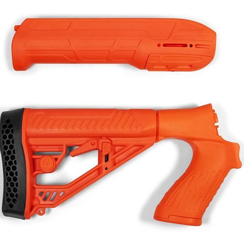 Améliore ton Mossberg 500/590/88 avec la crosse et le forend ajustables EX Performance, robustes et légers, intégrant un rail Picatinny et des points d'attache.