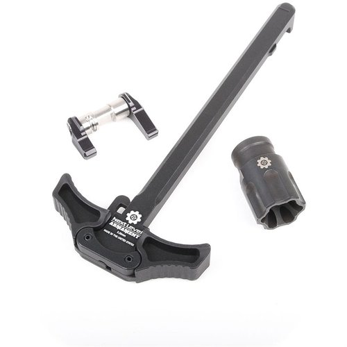 Améliore ton AR-15 avec le NLX Performance Kit 1 : poignée ambidextre, sécurité à deux angles et compensateur linéaire pour réduire le recul.