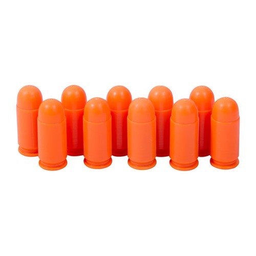 Les SAF-T-TRAINERS 9mm Makarov en plastique orange sont idéaux pour l'entraînement, évitant toute confusion avec des cartouches réelles grâce à leur couleur vive.