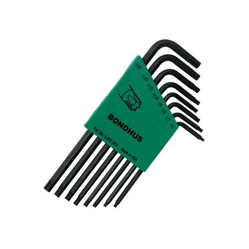Le set de clés Torx Bondhus de 8 pièces est parfait pour les vis Torx, incluant T6 à T25, et se range dans un dossier verrouillé pour éviter les pertes.