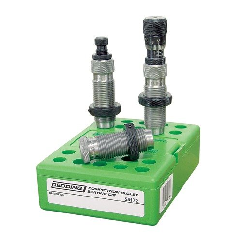 Le set de dies Competition Pro de Redding offre un sizing die en Titanium Carbide, un seating die précis et un crimp die pour un rechargement efficace en progressive.