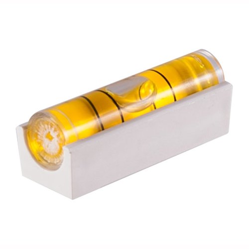 Ce niveau à bulle linéaire compact se fixe facilement à ton repose-épaules, avec un flacon jaune bien visible pour garantir un alignement parfait de ta lunette.