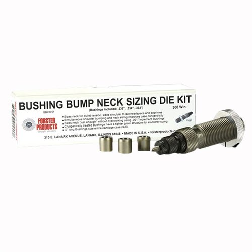 Avec les kits de dies Bushing Bump Neck de Forster, tu contrôles précisément la tension sur les collets de tes cartouches grâce à des dies et bushings de qualité.