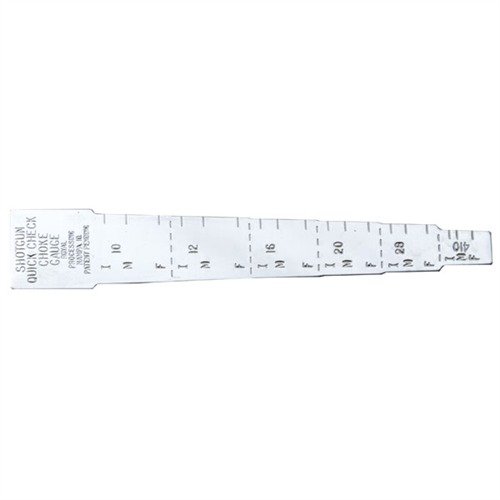 Le QUICK CHECK CHOKE GAUGE est un outil léger en acier inoxydable qui se glisse dans ta poche et mesure rapidement la constriction des chokes de fusils de chasse.