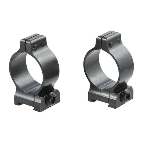 Les QUICK DETACH SCOPE RINGS de TALLEY offrent des leviers en acier pour une installation rapide de la lunette, avec des vis à tête bouton pour une fixation optionnelle.